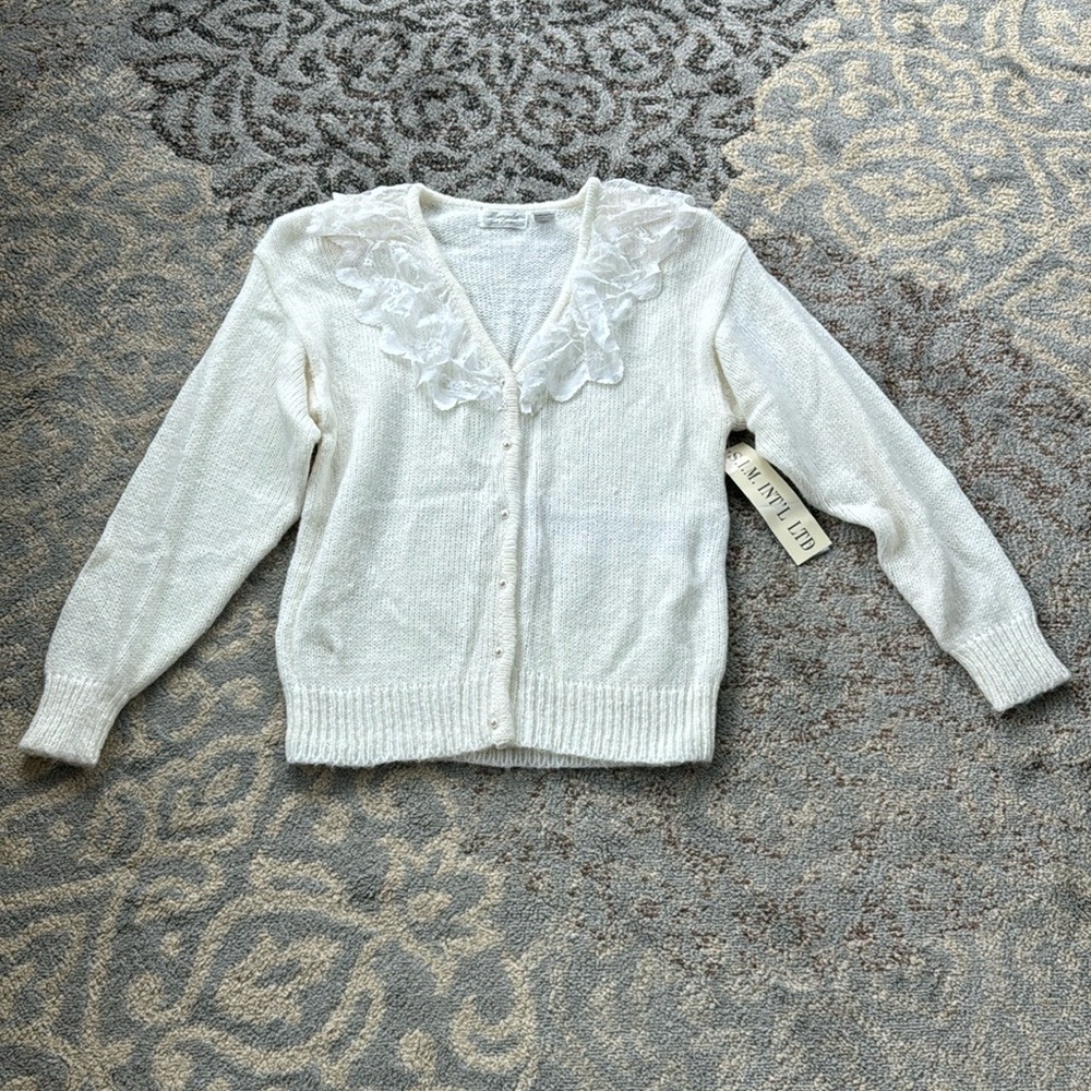 Vintage Margules Knit Button Down Sweater White Large